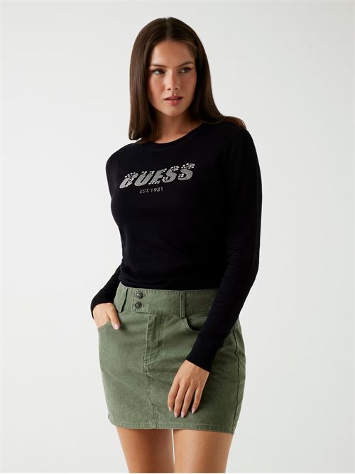 Maglione logo frontale strass GUESS | W5BR40Z2NQ2/JBLK